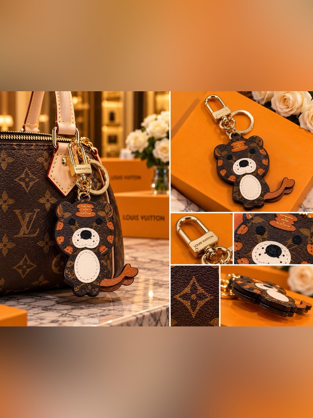 Keychain cat monogram brown